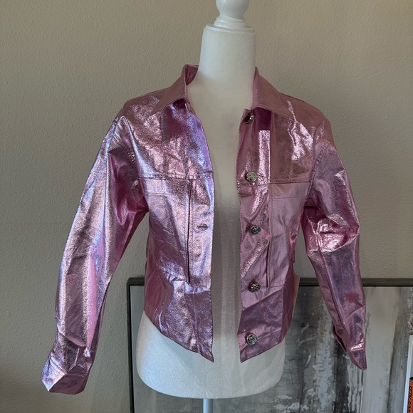 peach Jackets & Blazers - Barbie pink shiny jacket size small